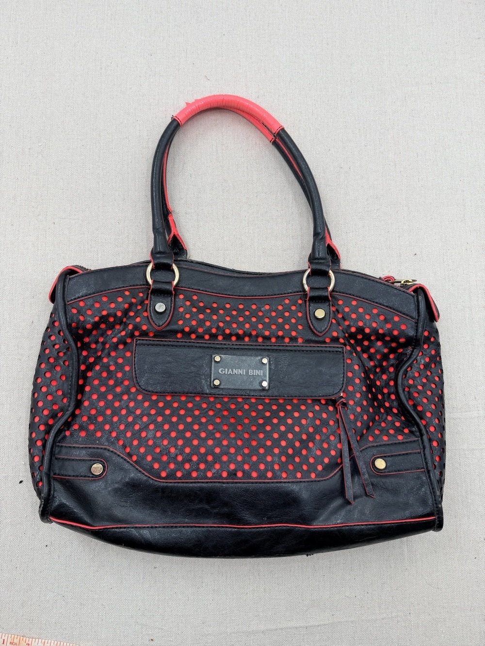 Gianni Bini Black with Red Polka-Dot Perforated Tote